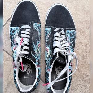 Vans Women's Black Sneakers with Blue and Pink Accents